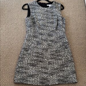 Diane von Furstenberg grey, black, white, gold textured sleeveless sheath dress